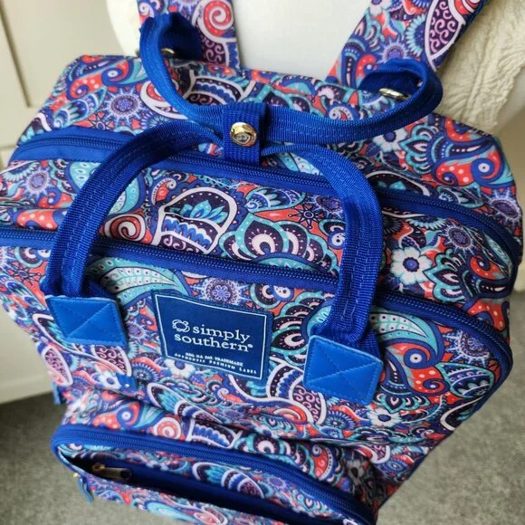 Large Simply Southern Blue Paisley Backpack Academia School Pretty Colorful Cute - Picture 3 of 16